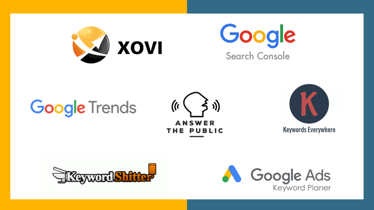Logos von verschiedenen kostenlosen und kostenpflichtigen Online SEO Tools. Logos von verschiedenen kostenlosen und kostenpflichtigen Online SEO Tools.