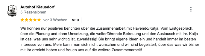 Bewertung Kunde 2 von der Social Media Agentur Bremen Bewertung Kunde 2 von der Social Media Agentur Bremen